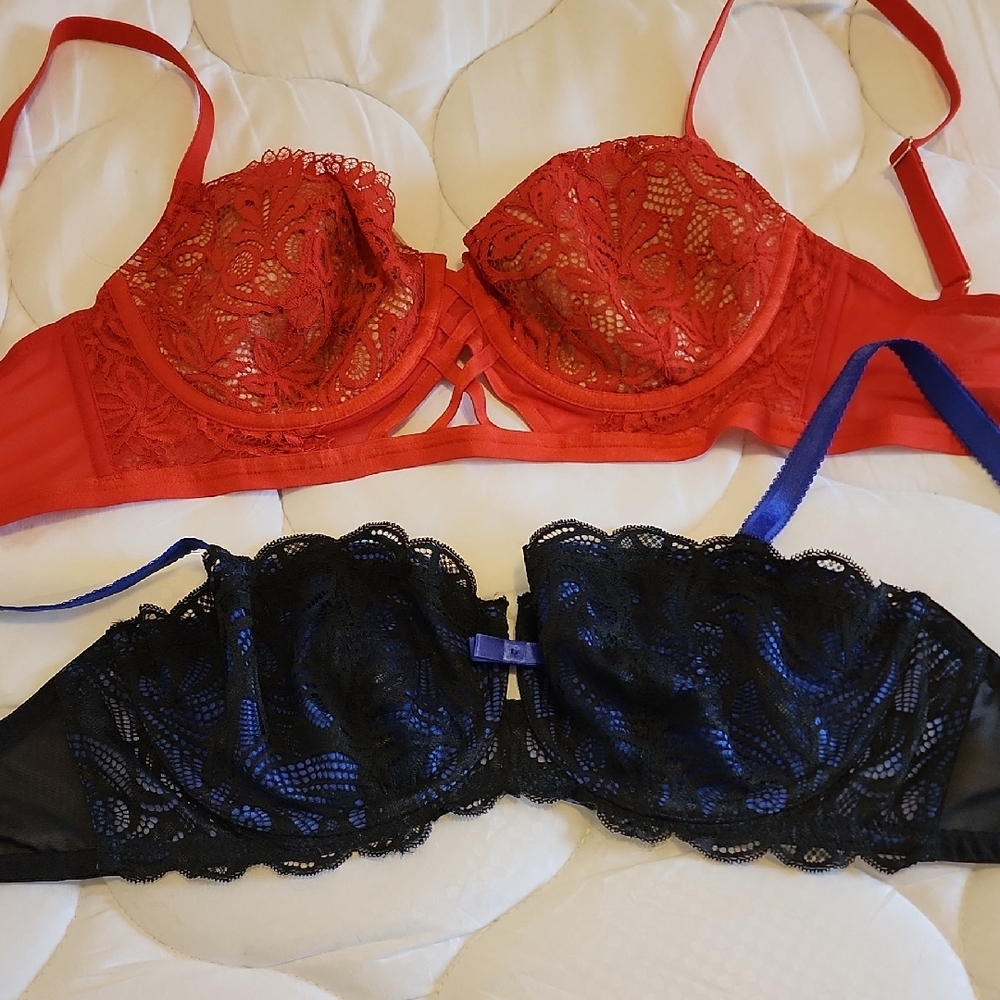 Adore Me Red and Black Lace Bras with Scalloped Trim